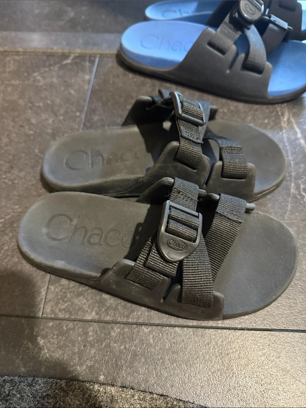 Kids Chaco Slides, Size 2 (Blue) & Size 1 (black)